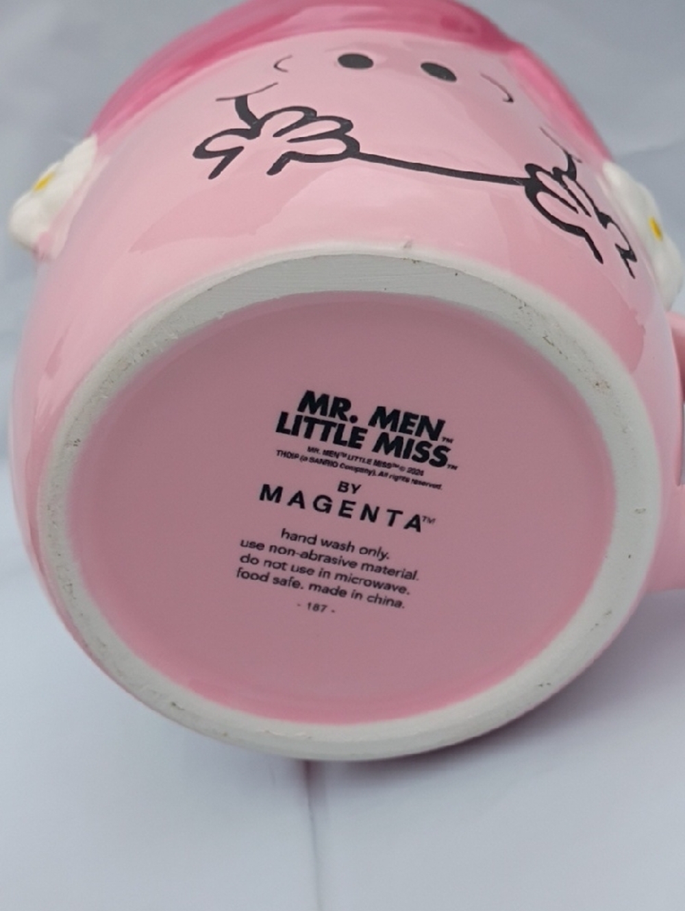 Magenta Pink Smiley Ceramic Mug with Daisy Ears Mr Men Little Miss Hug NWOT - Picture 8 of 10